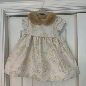 Janie and Jack Cream with gold floral design & tan fun collar